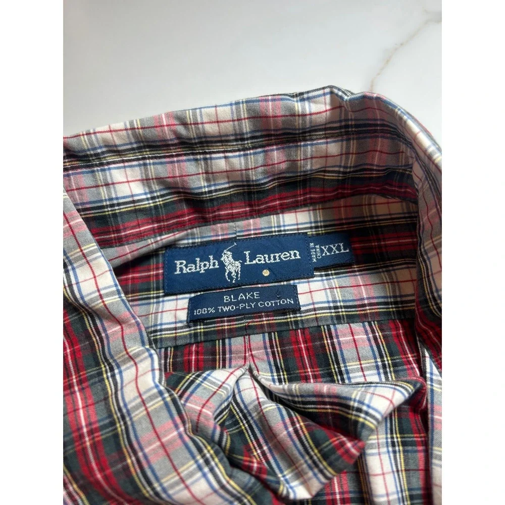 Polo Ralph Lauren Blake Shirt Mens XXL Red White Blue Plaid‎ Cotton Button Down